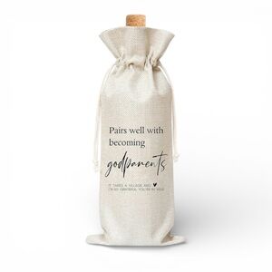 Wine Bottle Burlap Gift Bag "Pairs Well With Becoming Godparents" - NWT